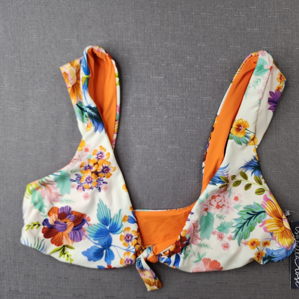Isabella Rose Womens Floral Bikini Top Orange White Tropical Medium Vacation NEW